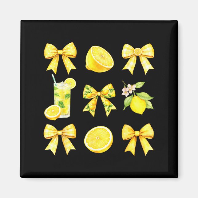 Cute Lemon Tropical Fruits Coquette Bow Summer Magnet (Front)