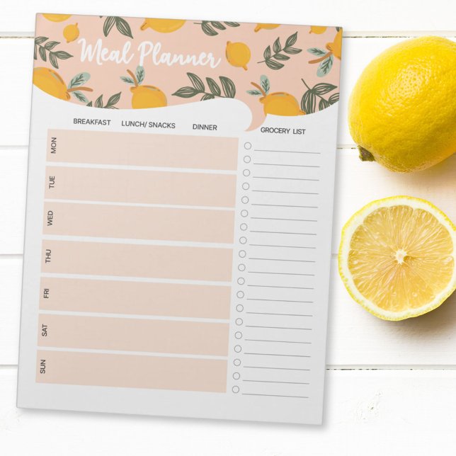 Cute Lemon Weekly Meal Planner Grocery List Notepad (In situ)