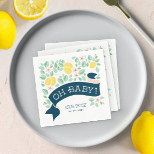 Cute Lemon Yellow Botanical Bold Baby Shower Napkin