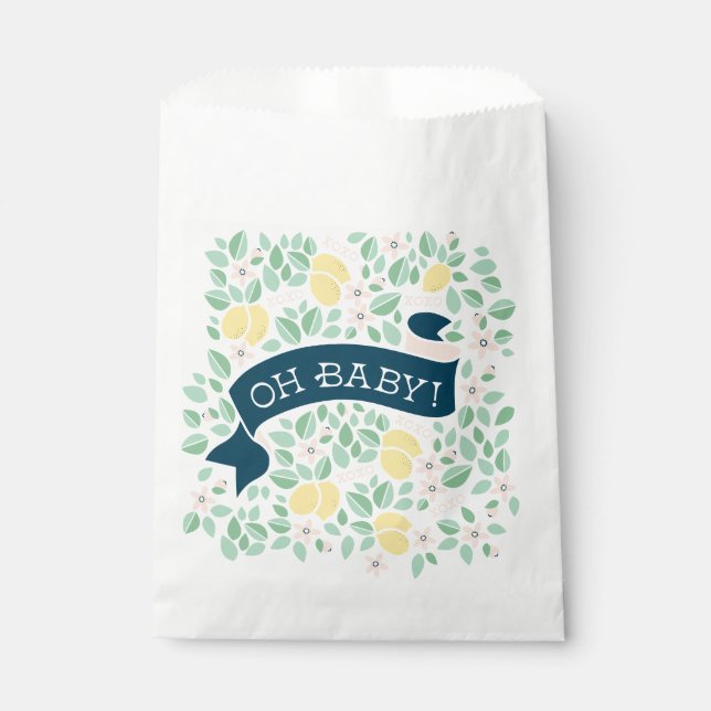 Cute Lemon Yellow Botanical Leaves Baby Shower  Favour Bags (Front)