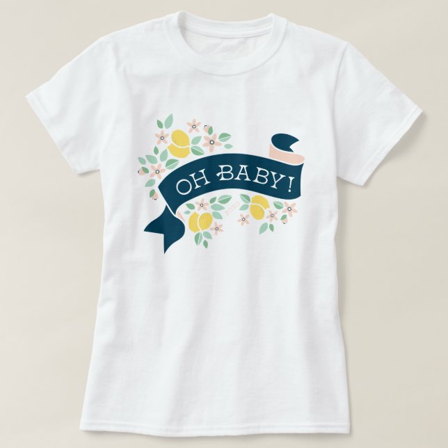Cute Lemon Yellow Botanical Oh Baby Shower  T-Shirt (Design Front)