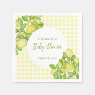 Cute Lemon Yellow Gingham Baby Shower Napkin