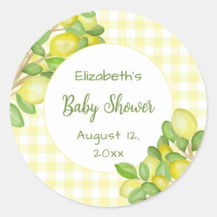 Cute Lemon Yellow Gingham Baby Shower Sticker