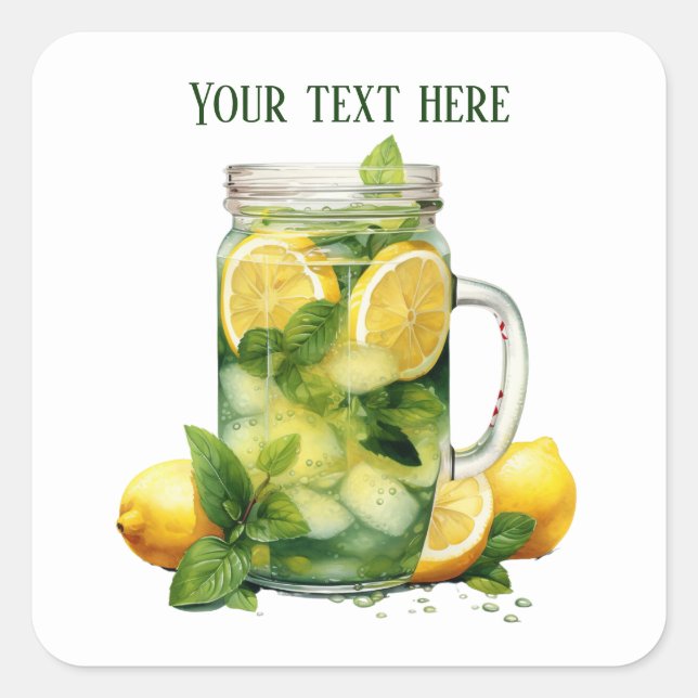 Cute lemonade add text Business  Square Sticker (Front)