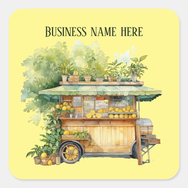 Cute lemonade stand add business name square sticker (Front)