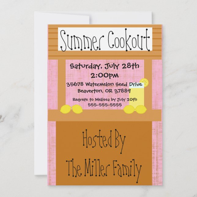 Cute Lemonade Stand Summer BBQ Cookout Invitation (Front)