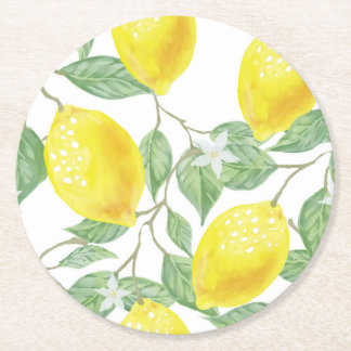 Cute Lemons and Leaves Paper Coaster