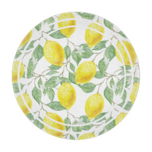 Cute Lemons and Leaves Yellow and Green Cutting Board