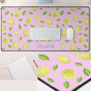 Cute Lemons Watercolor Pink Large Desk Mat