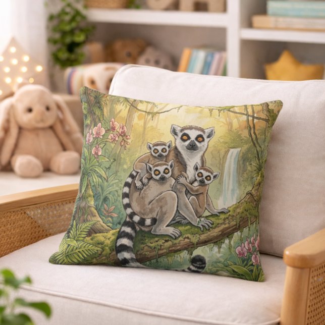 Cute Lemur Mama And Babies Jungle Animals  Cushion (Creator Uploaded)