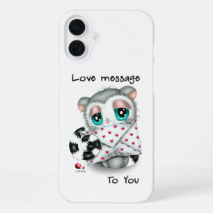 Cute Lemur Valentine - Romantic Love Letter iPhone 16 Plus Case