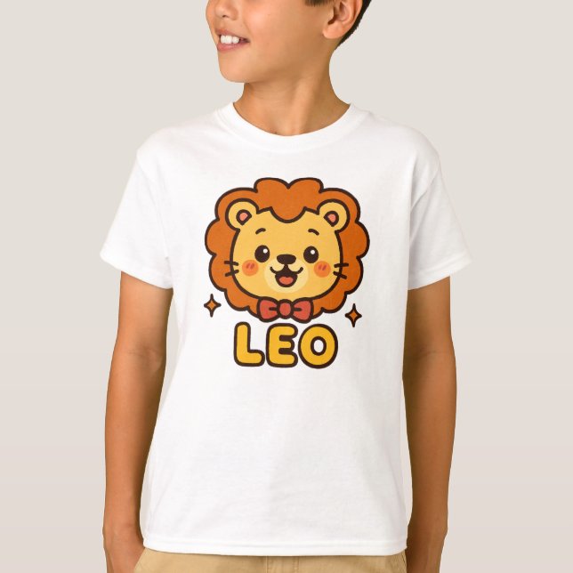 Cute Leo Zodiac Lion – Cartoon Astrology Design T-Shirt (Front)