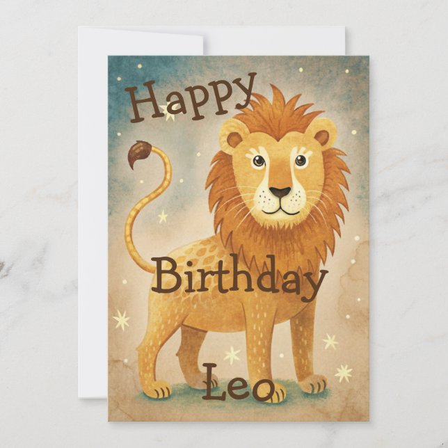 Cute Leo Zodiac Sign Birthday Holiday Card (Front)