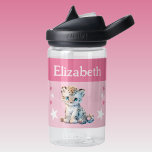 Cute leopard add name with stars kids pink water bottle<br><div class="desc">CamelBak Eddy® water bottle for kids.
Personalise with a name.
This water bottle features a cute leopard with stars in the colours pink and white.</div>