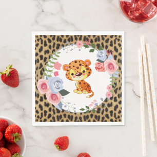Cute Leopard Animal Print Baby Shower Napkin