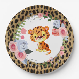 Cute Leopard Animal Print Baby Shower Paper Plate