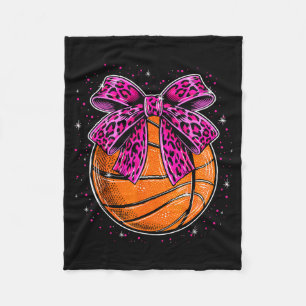 Cute leopard basketball pink bow women girls kids fleece blanket