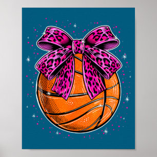 Cute leopard basketball pink bow women girls kids poster