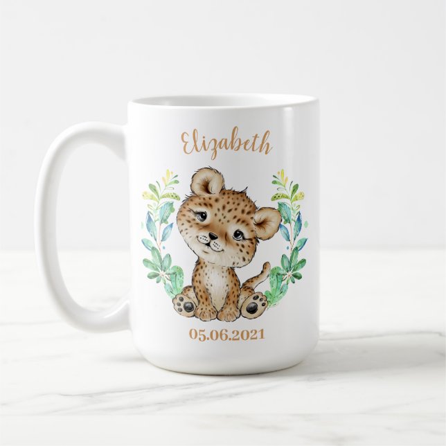Cute Leopard Birthday Coffee Mug (Left)