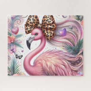 Cute Leopard Bow Flamingo Jigsaw Puzzle