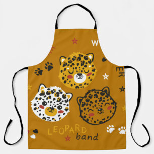 Cute Leopard Cat Face Drawing. Little Funny Cheeta Apron