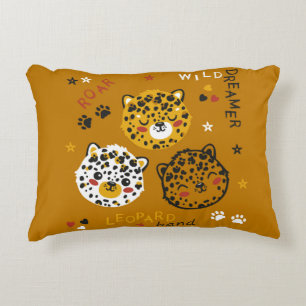 Cute Leopard Cat Face Drawing. Little Funny Cheeta Decorative Cushion