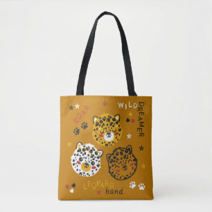 Cute Leopard Cat Face Drawing. Little Funny Cheeta Tote Bag