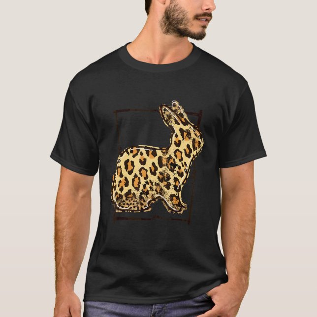 Cute Leopard Easter Bunny Happy Easter T-Shirt (Front)