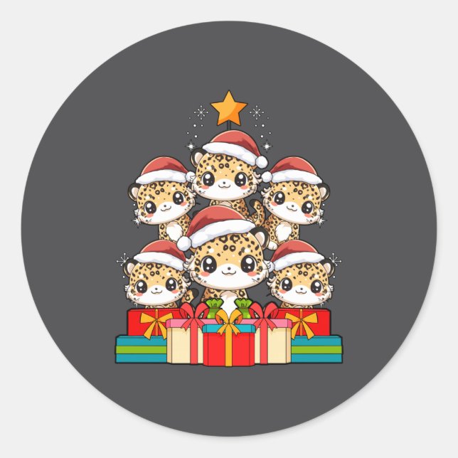 Cute Leopard Gecko Le Lizard Christmas Tree Xmas H Classic Round Sticker (Front)
