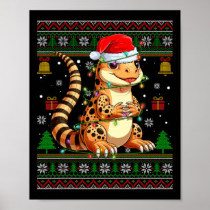 Cute Leopard Gecko Santa Hat Ugly Christmas Sweate Poster