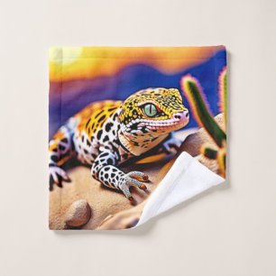 Cute Leopard Gecko Sunset Desert Design Bath Towel Set