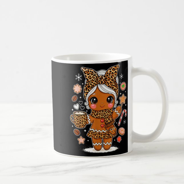 Cute Leopard Gingerbread Girl Coquette Bow Holiday Coffee Mug (Right)
