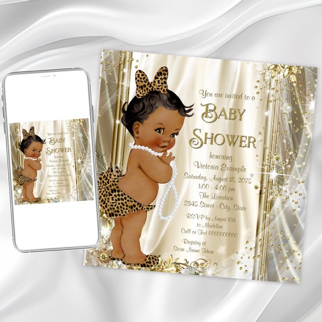 Cute Leopard Girly Ethnic Baby Girl Shower Invitation (Cute leopard baby shower invitation. Instant download and printed invitations available.)