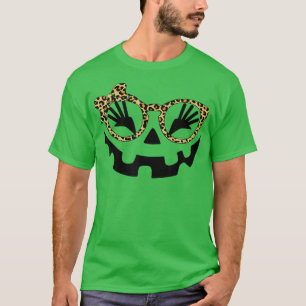 Cute Leopard Glasses Jack O Lantern Pumpkin Face H T-Shirt