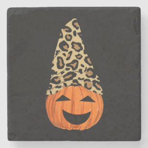 Cute Leopard Hat Pumpkin Stone Coaster