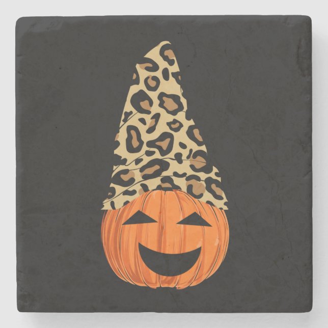 Cute Leopard Hat Pumpkin Stone Coaster (Front)