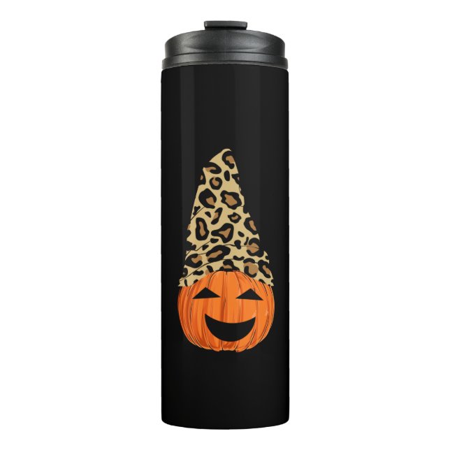 Cute Leopard Hat Pumpkin Thermal Tumbler (Front)