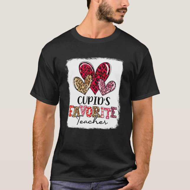 Cute Leopard Heart Cupid's Favorite Teacher Valent T-Shirt (Front)