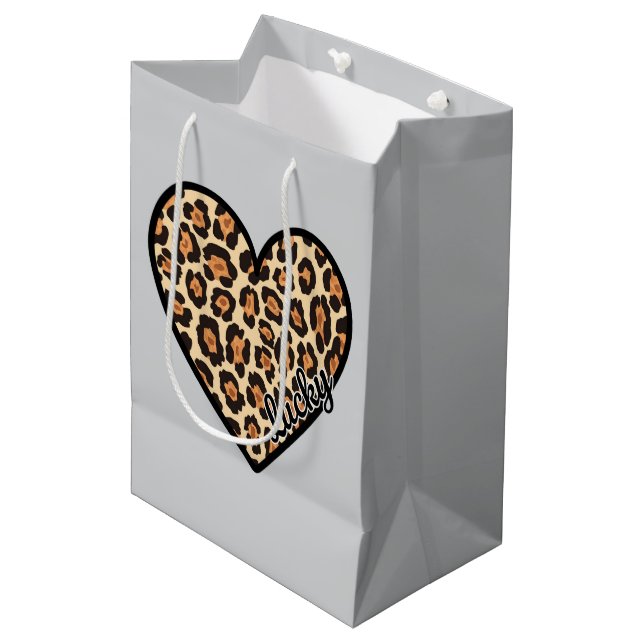 Cute Leopard Heart Valentine's Day gift Medium Gift Bag (Front Angled)