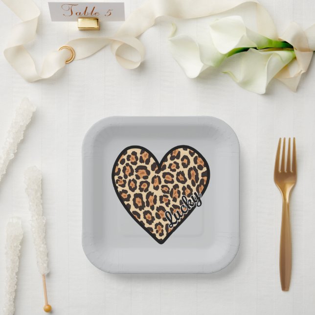 Cute Leopard Heart Valentine's Day gift Paper Plate (Wedding)