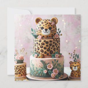 CUTE LEOPARD KIDS BIRTHDAY CAKE CARD