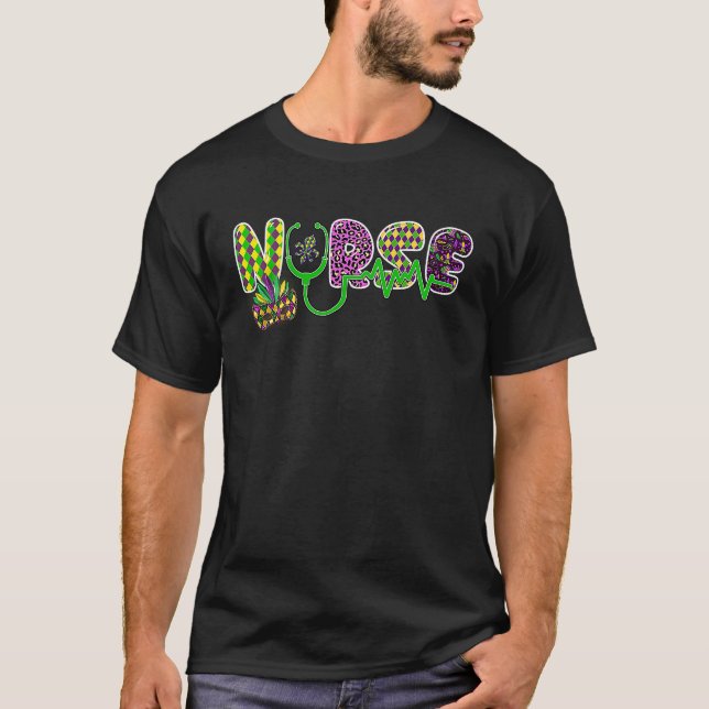 Cute Leopard Nurse Mardi Gras Festival Party Nursi T-Shirt (Front)