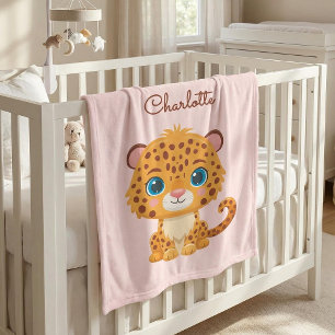 Cute Leopard Nursery Kids Animal Illustration Fleece Blanket