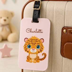 Cute Leopard Nursery Kids Animal Illustration Luggage Tag