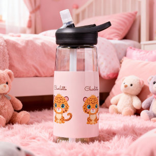 Cute Leopard Nursery Kids Animal Illustration Water Bottle