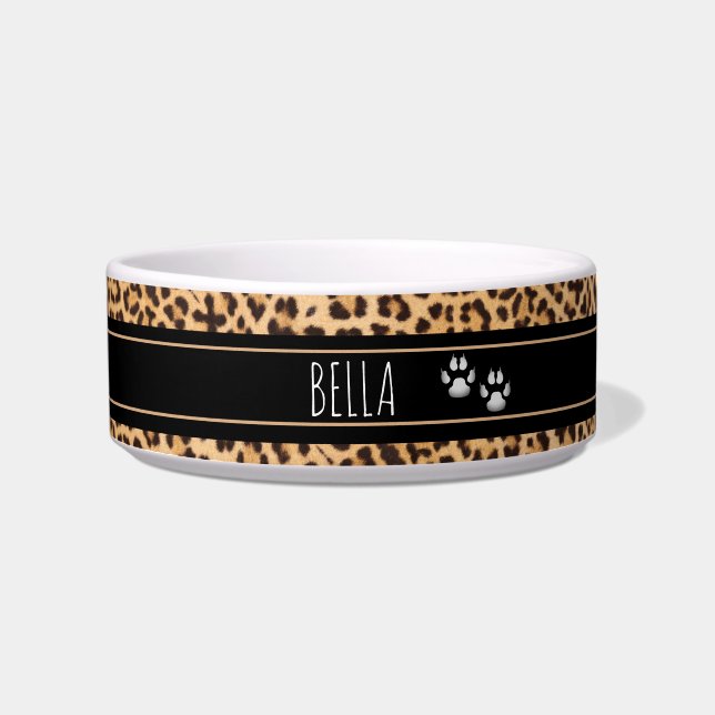 Cute Leopard Paw Prints Personalised Pet Bowl (Front)