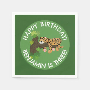 Cute leopard personalised cartoon birthday napkin