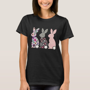 Cute Leopard Plaid Flower Floral Happy Easter Bunn T-Shirt