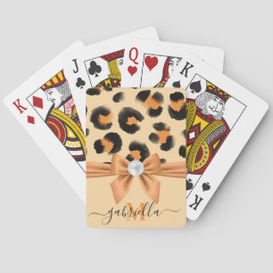 Cute Leopard Print and Bow Playing Cards
