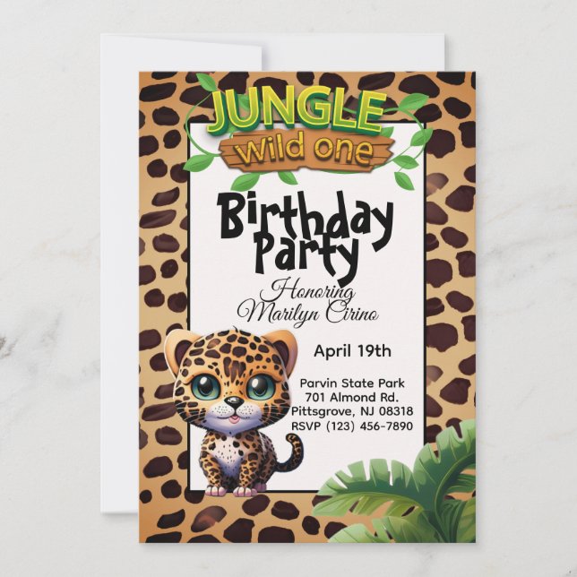 Cute Leopard Print Kitty Cat Wild One Birthday 🐆 Invitation (Front)